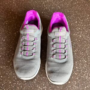 Skechers Slip Ins Shoes Womens Size 8 Gray Pink Memory Foam comfort 149206